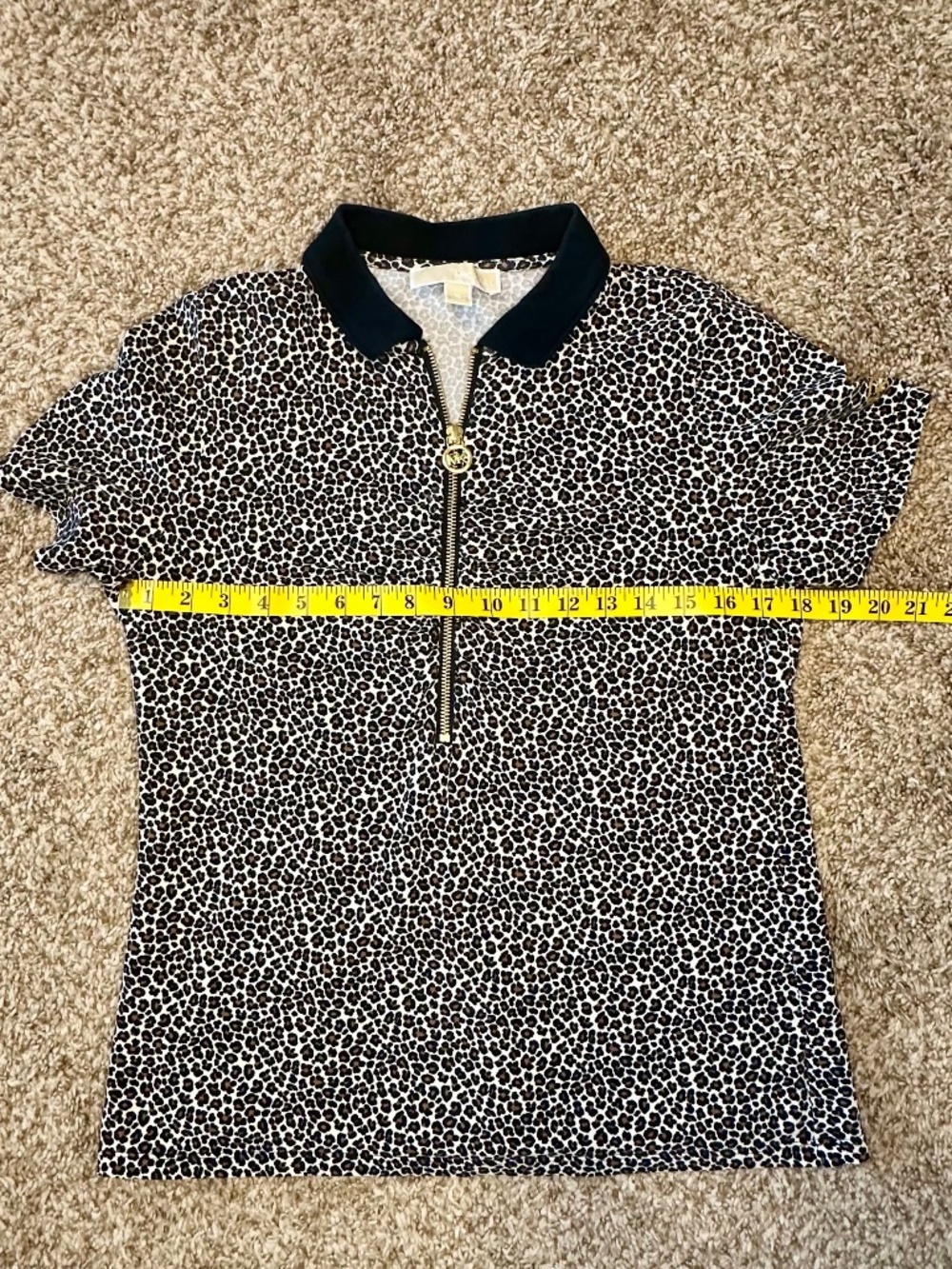 Michael Kors Woman's Leopard Print Zip Front Polo Shirt, Size M - Picture 9 of 10